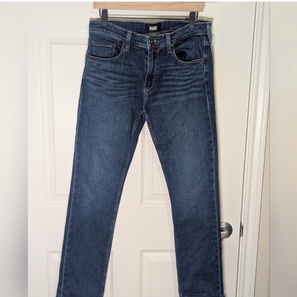 PAIGE Peterson Federal Slim Straight Jeans Mens 32 Medium Wash Stretch Denim